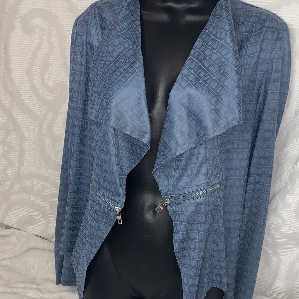 Insight Blue Textured Open-Front Cardigan with Zip Accents - Vintage